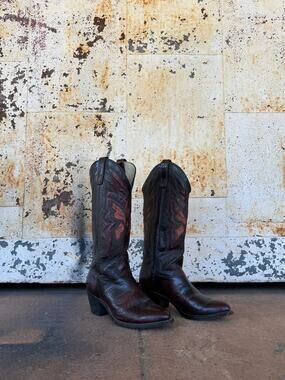Vintage Texas Boot Company Butterfly Boots - Size 7 Brown Burgundy